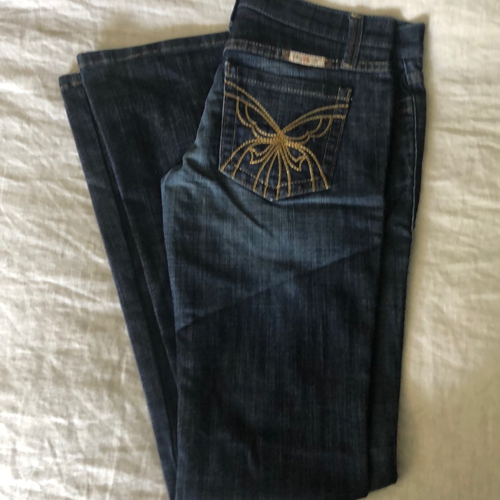 Frankie B Low rise bootcut gold butterfly pocket